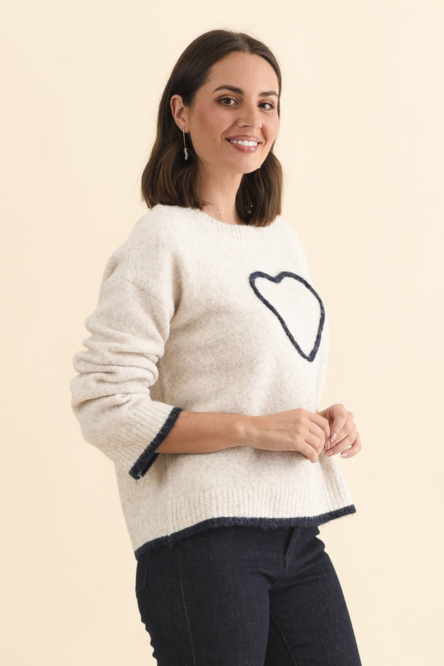 Zoe Beige Heart Knit Jumper,Brunette model,alt text|model:MJ image 4