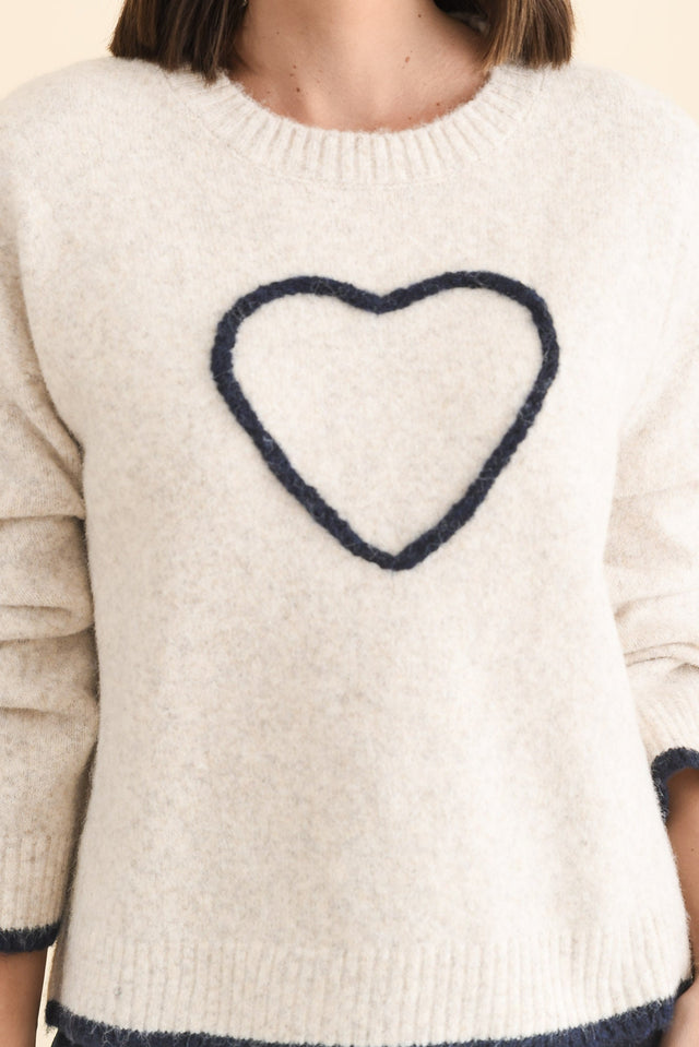 Zoe Beige Heart Knit Jumper,Brunette model,alt text|model:MJ image 6