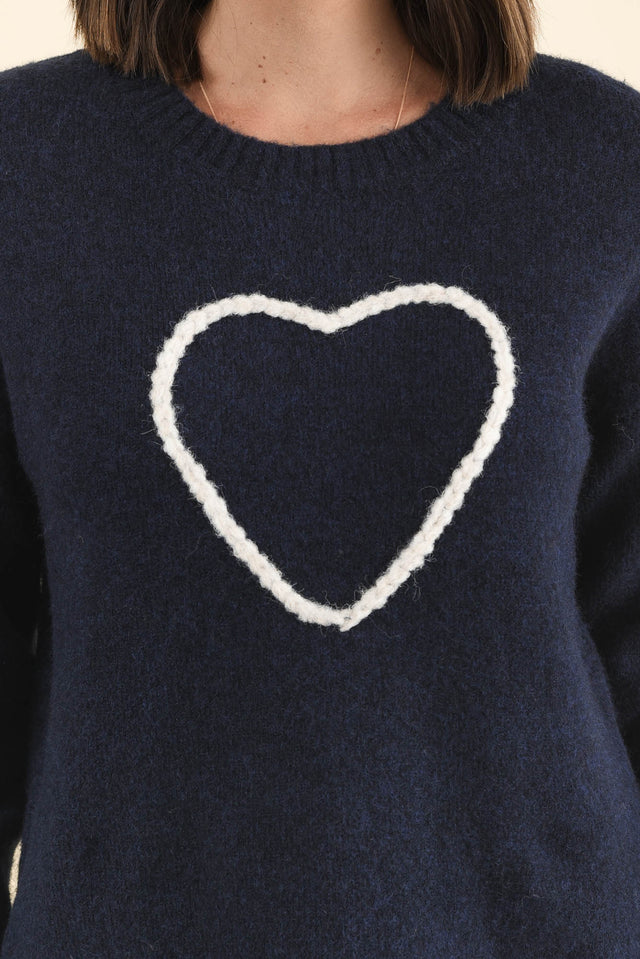 Zoe Navy Heart Knit Jumper,Brunette model,alt text|model:MJ image 6
