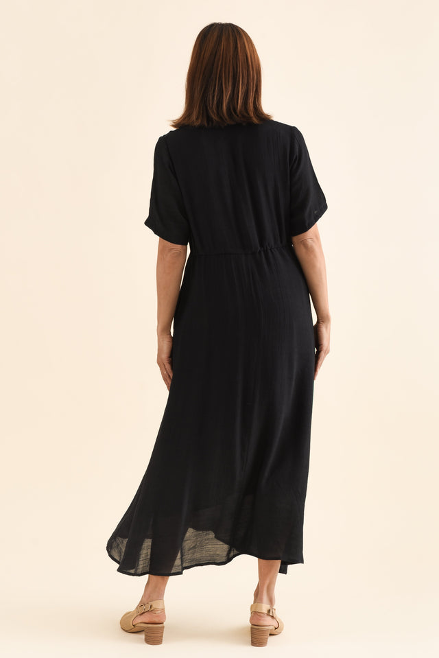 Zoya Black Pocket Tie Dress,Back,Brunette model,alt text|model:Cara image 4