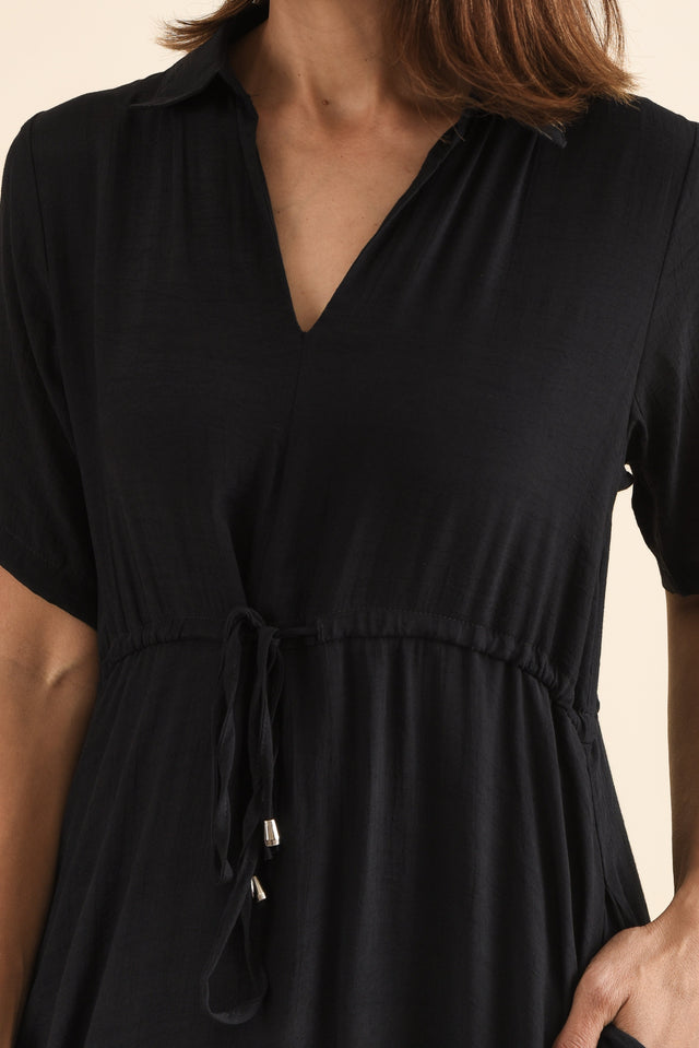Zoya Black Pocket Tie Dress,Detail,Brunette model,alt text|model:Cara image 5