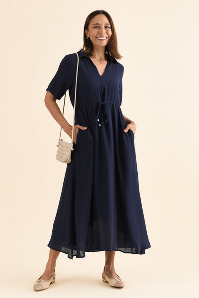 Zoya Navy Pocket Tie Dress