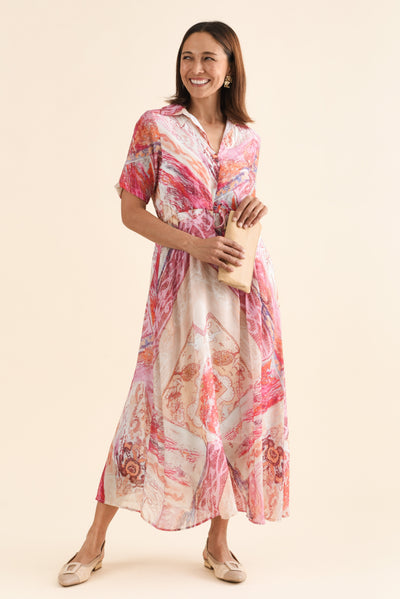 Zoya Pink Abstract Pocket Tie Dress