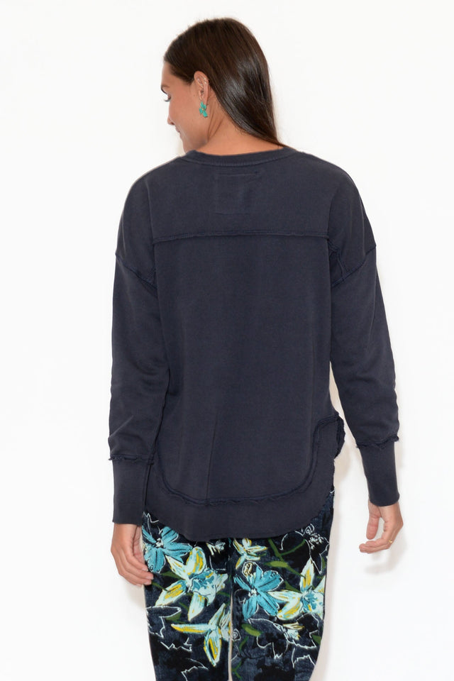Delilah Navy Cotton Crewneck Sweatshirt image 4