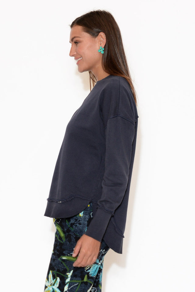 Delilah Navy Cotton Crewneck Sweatshirt image 3