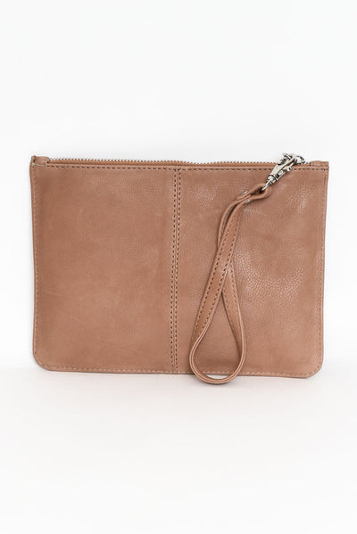 Queens Taupe Leather Clutch