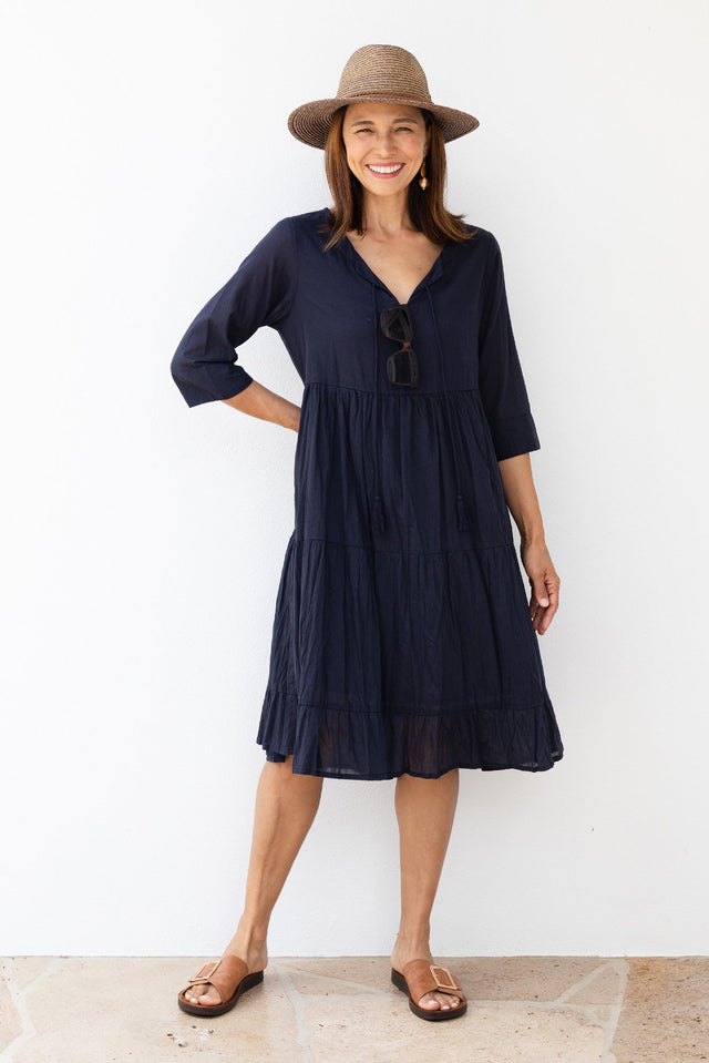 Milana Navy Crinkle Cotton Dress,Lifestyle
