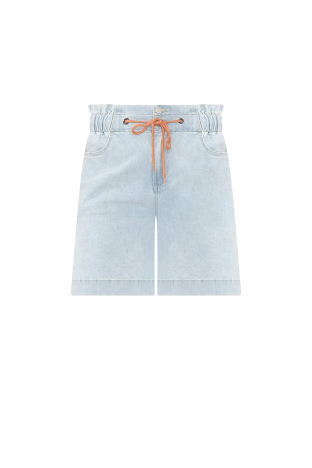 Lizzy Light Blue Denim Drawstring Shorts,ghost-mani image 5