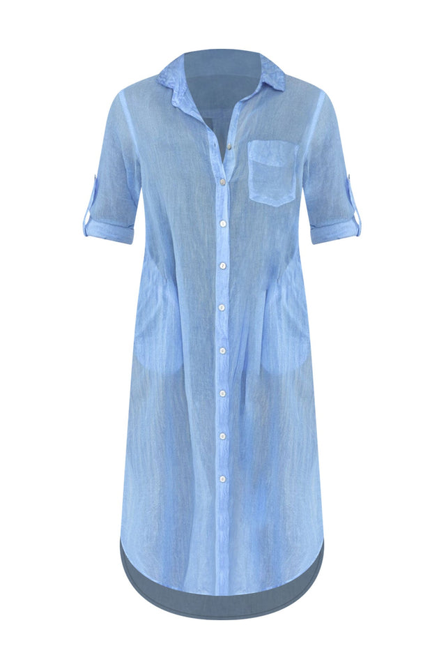 Hailey Blue Cotton Button Kaftan,ghost-mani