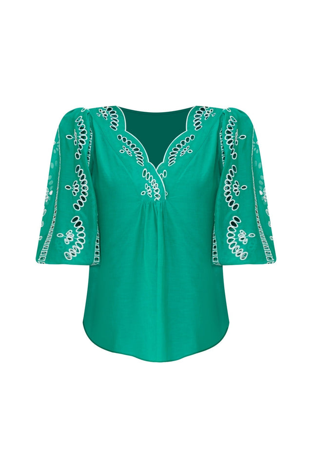 Morgan Bay Green Cotton Silk Top,ghost-mani