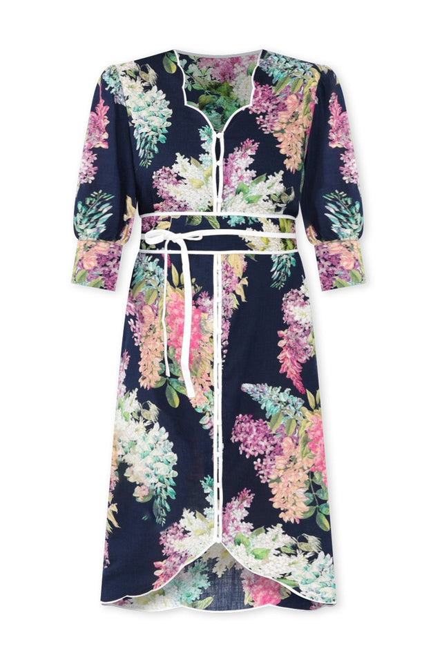Augustine Navy Wisteria Linen Blend Dress,ghost-mani