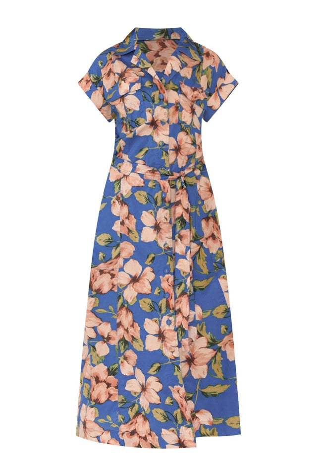Porto Blue Floral Cotton Tie Dress,ghost-mani image 2