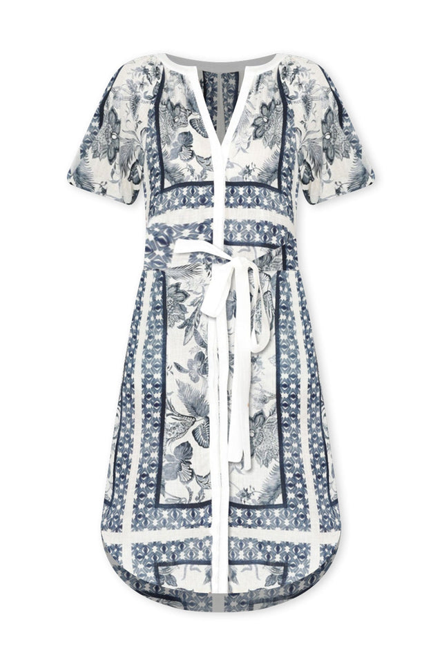 Bijou Ink Floral Linen Blend Dress,ghost-mani