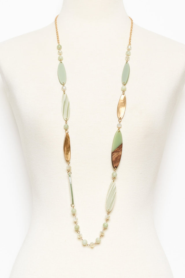 Aal Green Beaded Leaf Necklace