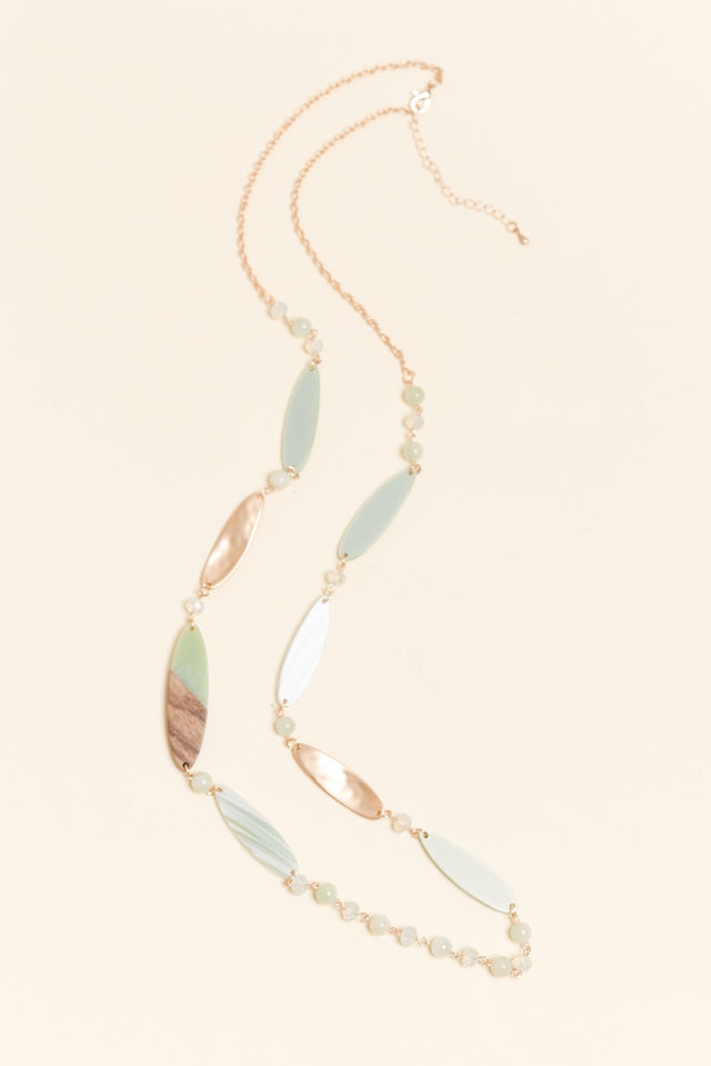 Aal Green Beaded Leaf Necklace