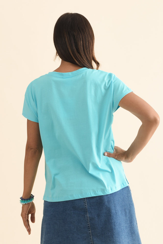 Abbi Turquoise Cotton Tee,Brunette model,alt text|model:Cara image 5