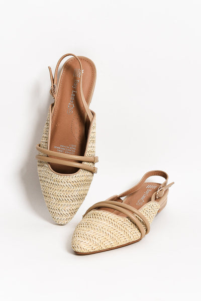 Abby Natural Raffia Leather Slingback Mule