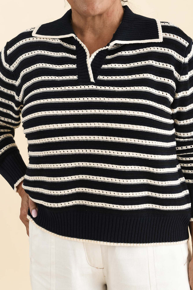 Aberdeen Navy Stripe Cotton Knit Jumper,Brunette model,alt text|model:Pilita image 9