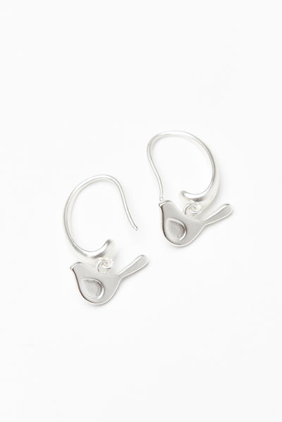 Abia Silver Bird Hook Earrings