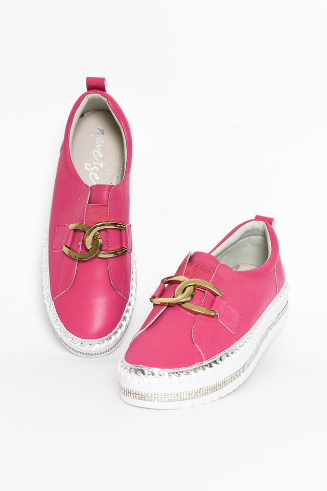 Abigail Hot Pink Leather Diamante Sneaker image 1