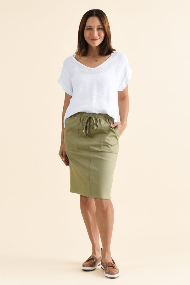 Abigail Khaki Drawstring Skirt,brunette model,Full Outfit,alt text|model:Cara image 6