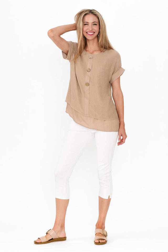 Abilene Beige Button Top image 7