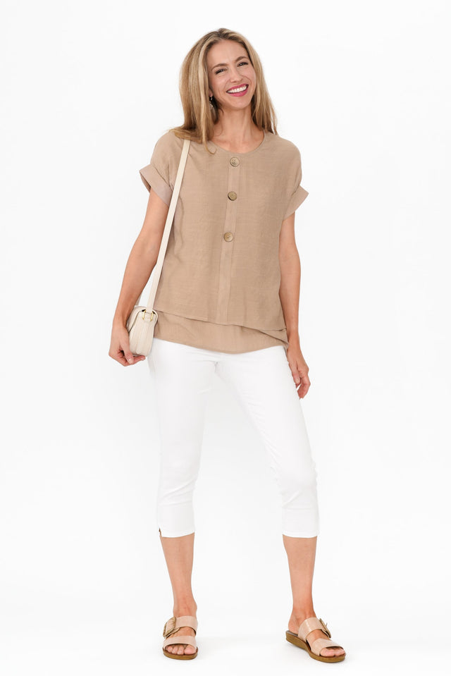 Abilene Beige Button Top image 3