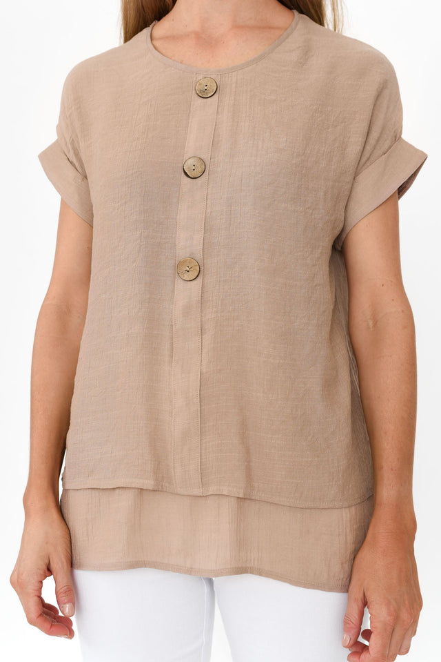 Abilene Beige Button Top image 6