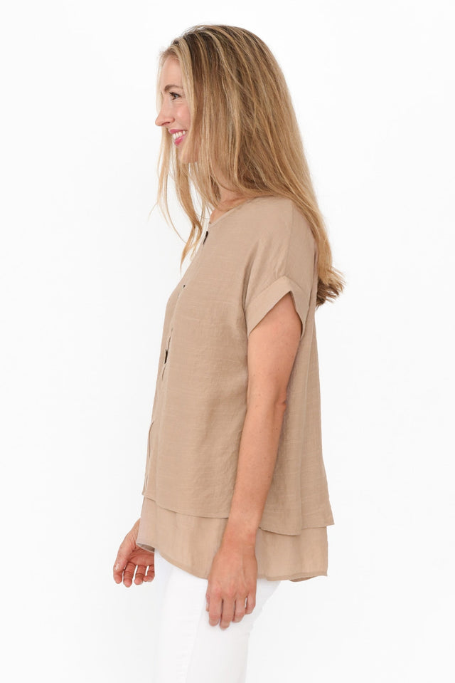 Abilene Beige Button Top image 4