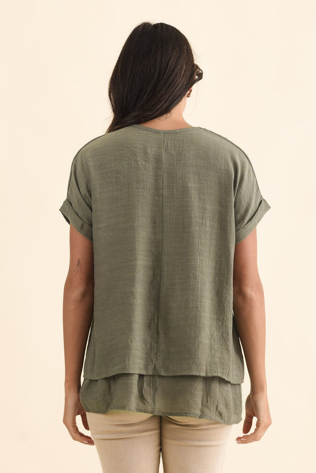 Abilene Khaki Button Top,Brunette model,alt text|model:Brontie image 6