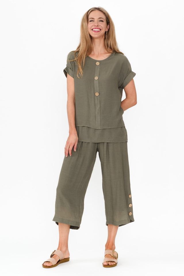 Abilene Khaki Button Top