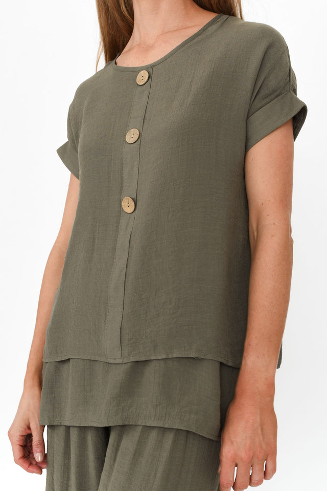 Abilene Khaki Button Top image 6