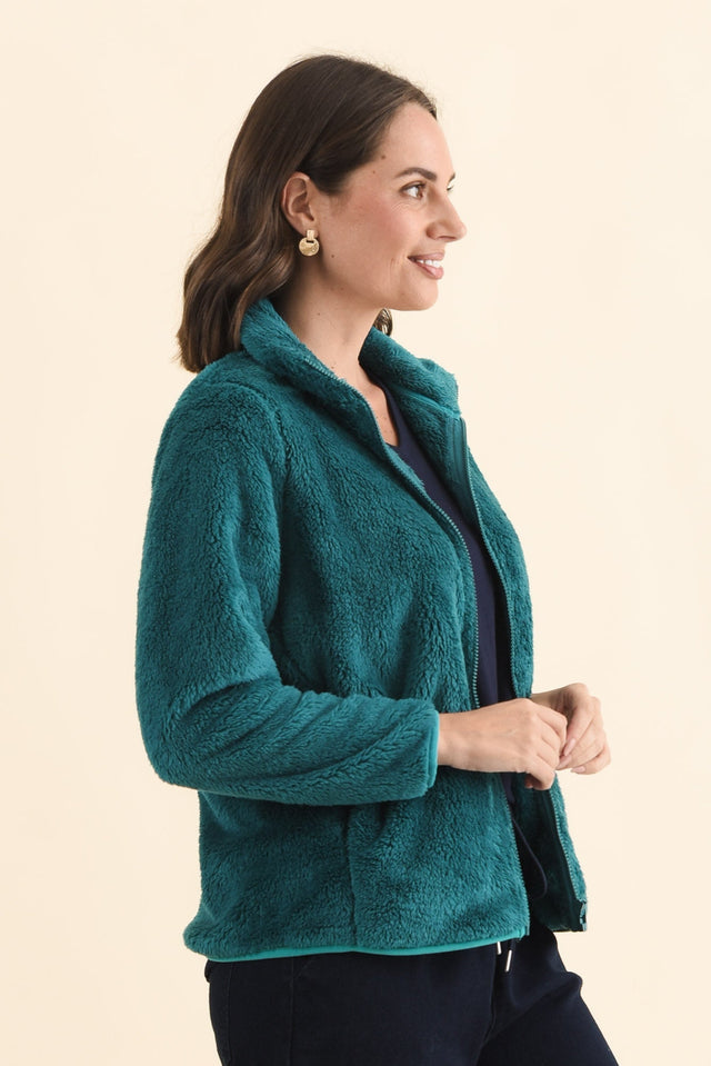 Ackerley Blue Faux Fur Jacket,Brunette model,alt text|model:MJ image 4