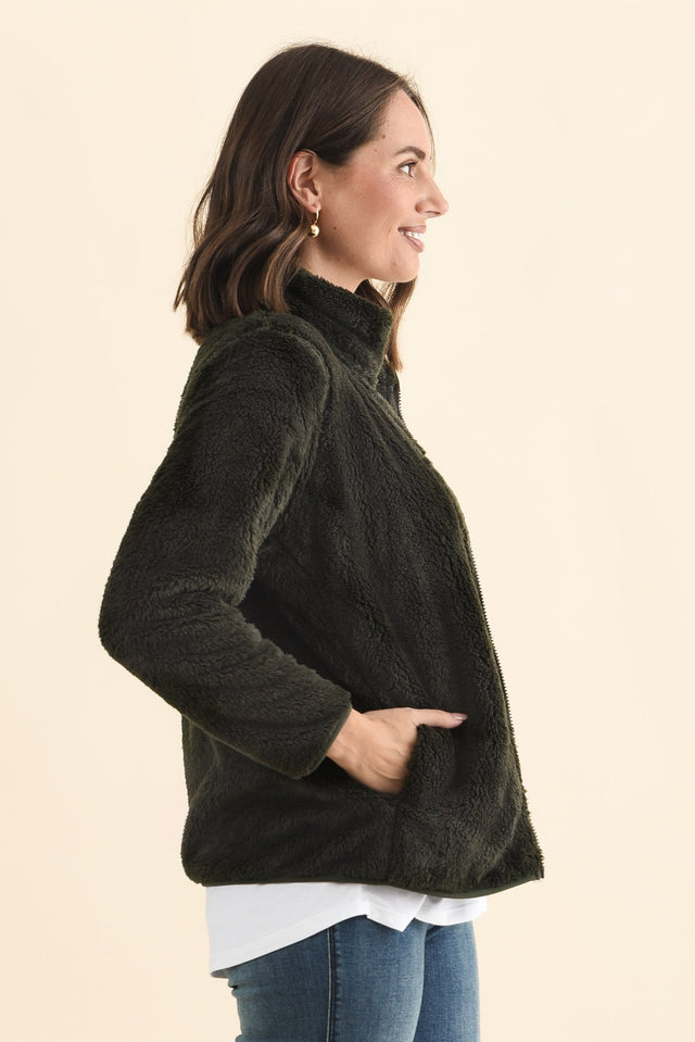 Ackerley Dark Green Faux Fur Jacket,Brunette model,alt text|model:MJ image 4