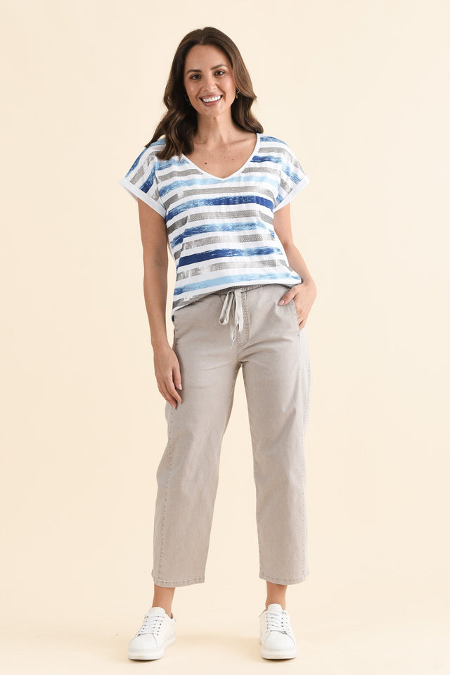 Adli Blue Stripe Cotton Sequin Tee,Full Body,Brunette model,alt text|model:MJ image 6