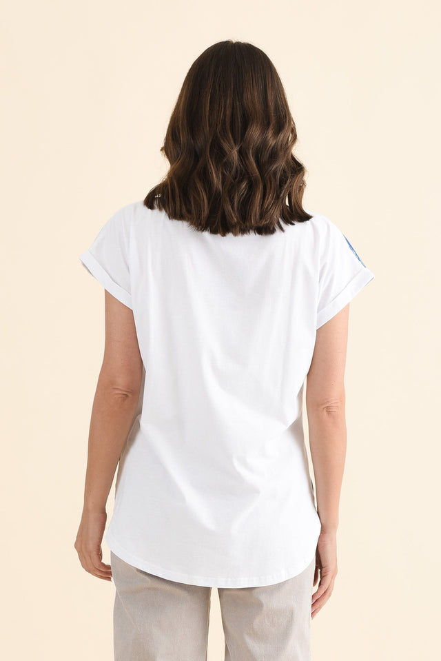 Adli Blue Stripe Cotton Sequin Tee,Back,Brunette model,alt text|model:MJ image 4