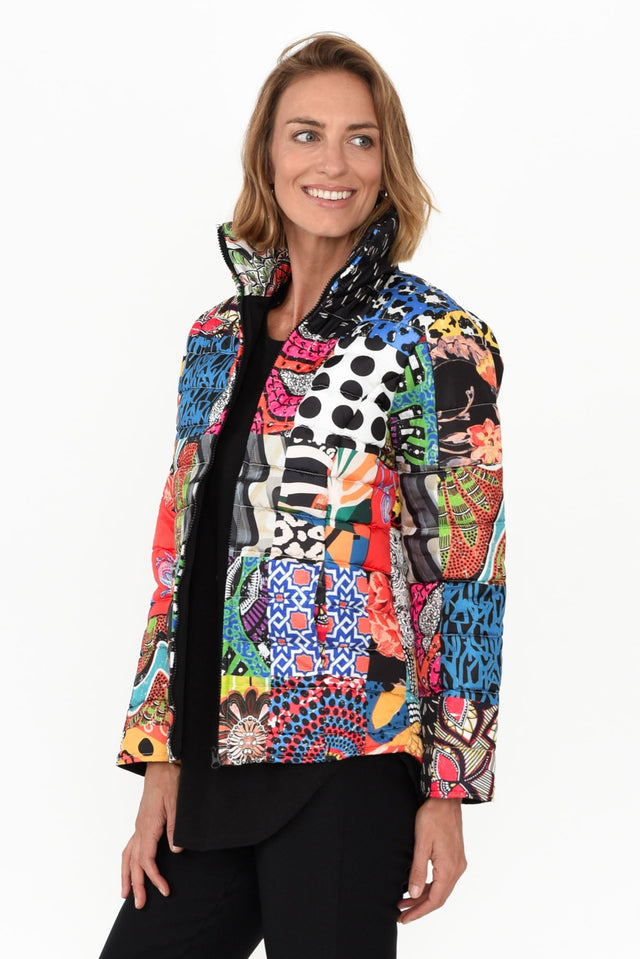 Adonis Blue Abstract Puffer Jacket