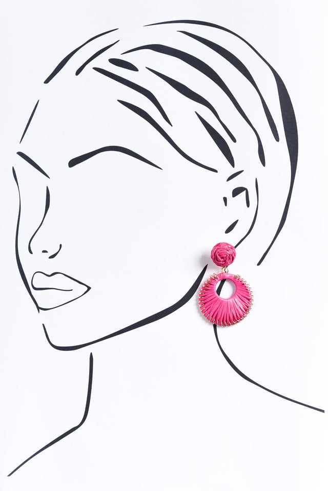 Aeliana Pink Raffia Drop Earrings