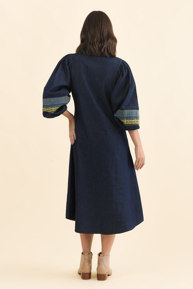 Aerome Blue Denim Puff Sleeve Dress,Brunette model,alt text|model:MJ image 5