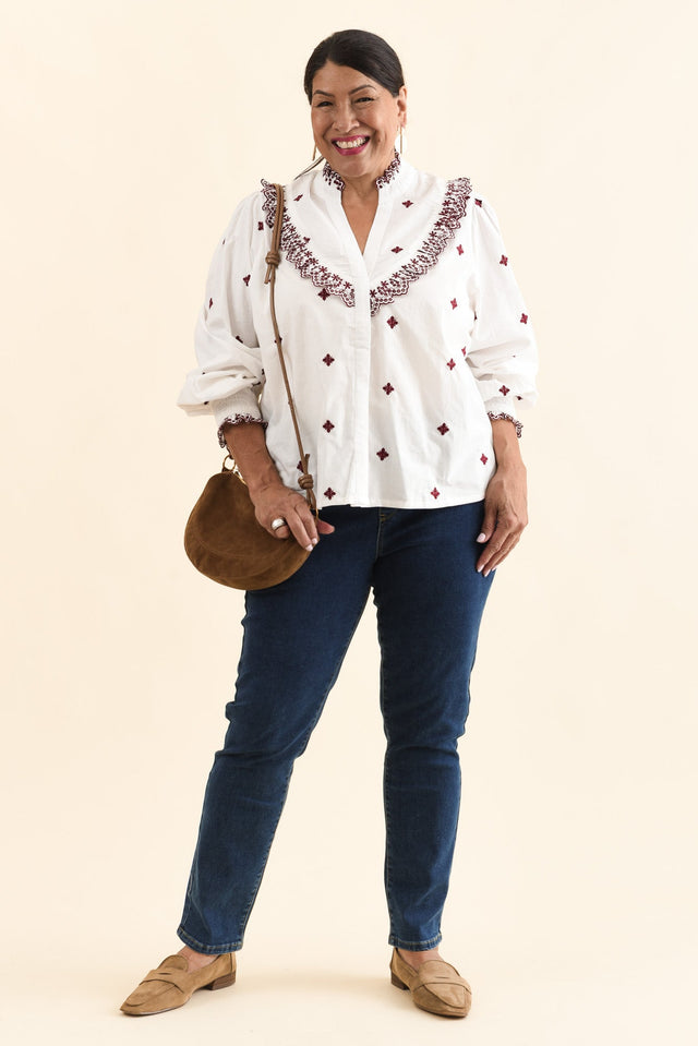 Agnes White Spot Embroidered Shirt,Full Body,Brunette model,alt text|model:Pilita image 9
