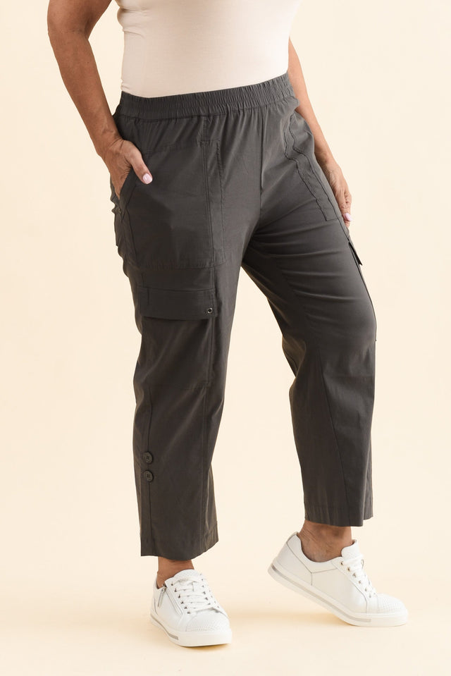 Air-Lite Charcoal Stretch Cargo Pants,Side,Brunette model,alt text|model:Pilita image 12