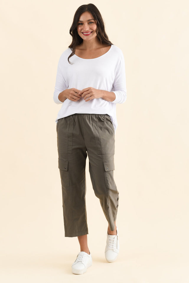 Air-Lite Olive Stretch Cargo Pants,Full Body,Brunette model,alt text|model:Brontie image 8