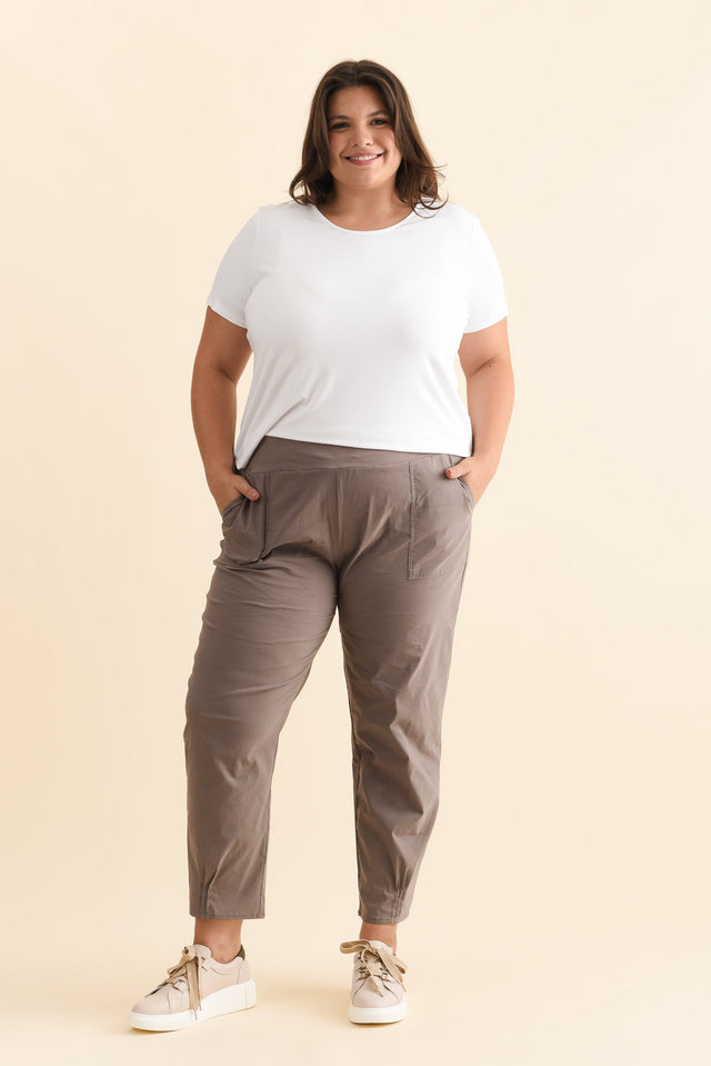 Air-Lite Taupe Stretch Pocket Pants,Brunette model,alt text|model:Gabby image 10