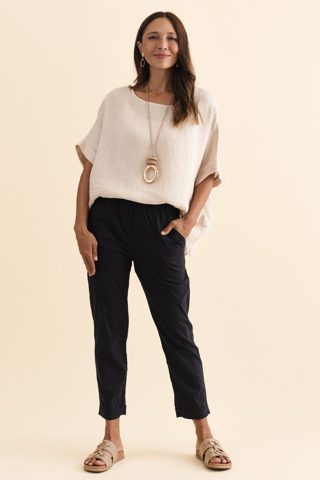 Air-Lite Navy Stretch Cropped Pants,Brunette model,alt text|model:Cara image 3