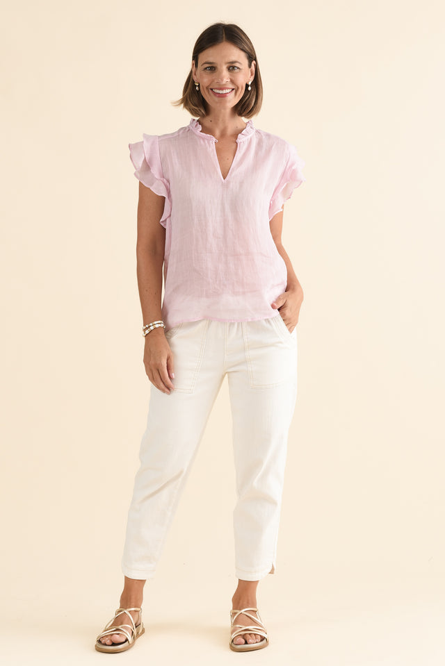 Alannah Pink Cotton Button Top,Front,Brunette model,alt text|model:Laura
