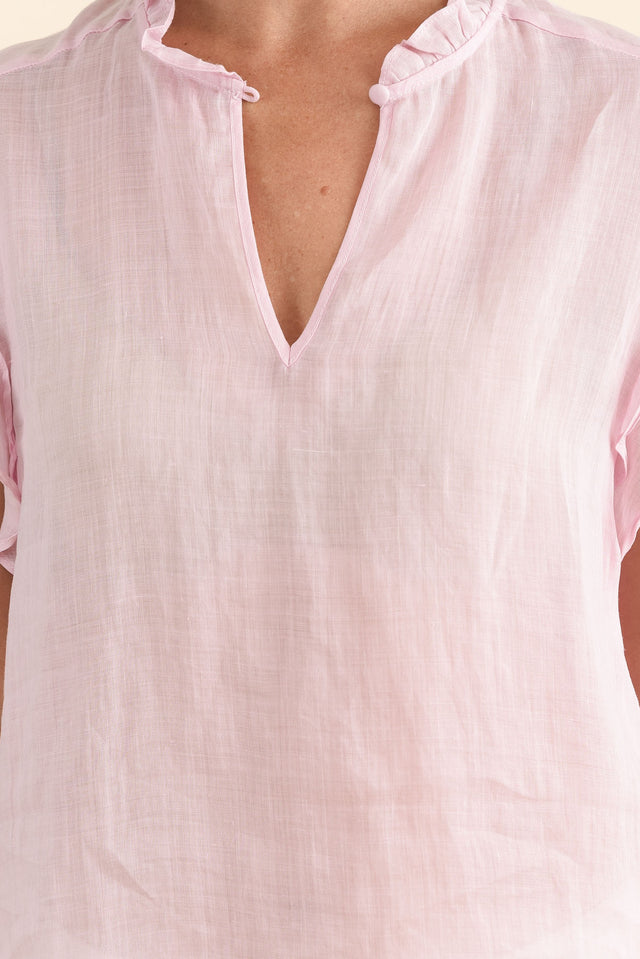 Alannah Pink Cotton Button Top,Front,Brunette model,alt text|model:Laura image 5