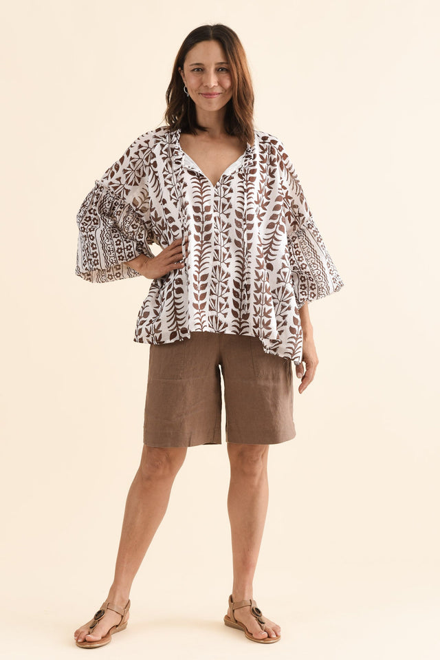 Alegria Chocolate Fern Cotton Top,Full Body,Brunette model,alt text|model:Cara image 6
