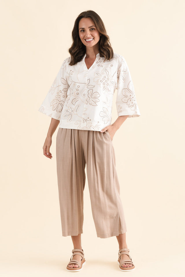 Alena White Blossom Cotton Top,Full Body,Brunette model,alt text|model:MJ