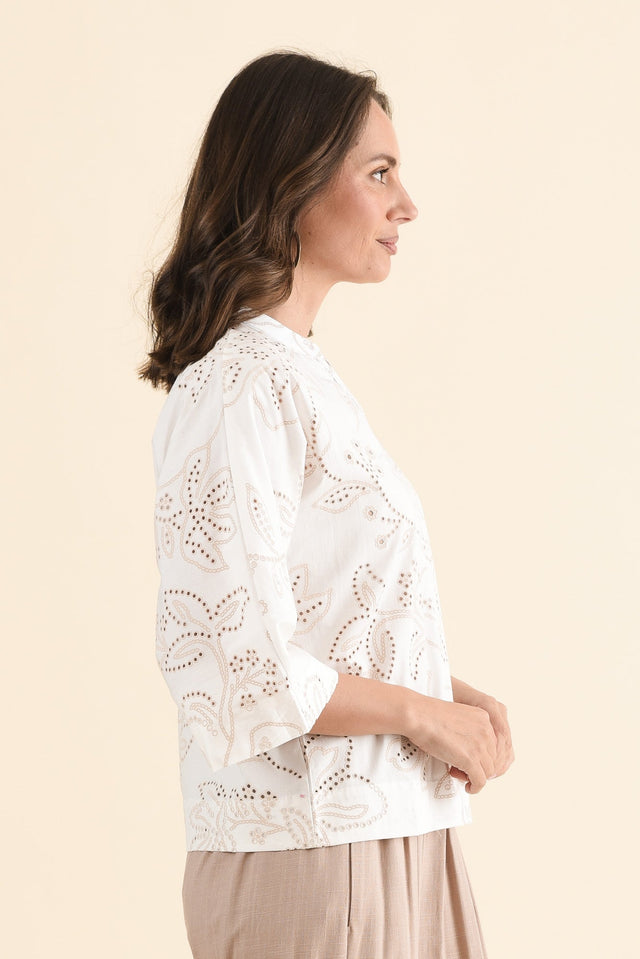Alena White Blossom Cotton Top,Side,Brunette model,alt text|model:MJ image 3