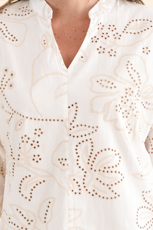 Alena White Blossom Cotton Top,Detail,Brunette model,alt text|model:MJ image 5